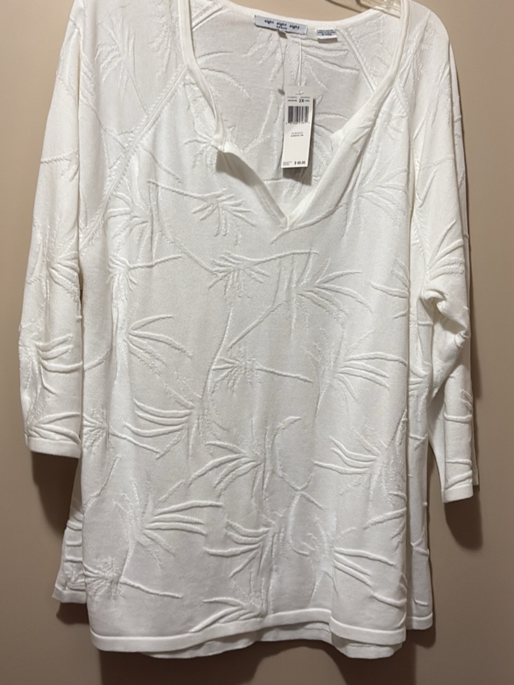 White Textured V-Neck Women’s Top - Classic Comfort